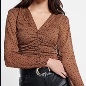 Express Brown Polka Dot Ruched Blouse